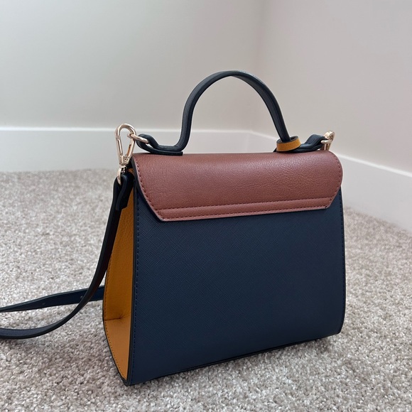 Dune London Women's Navy Blue Yellow and Brown Faux Leather Crossbody Purse New - Picture 6 of 9